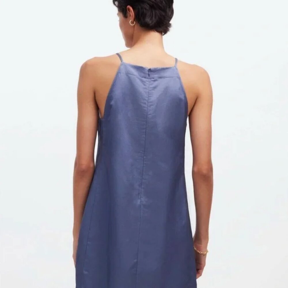 NWT Madewell High Neck Mini Dress in Blue Size 00 - Picture 3 of 4